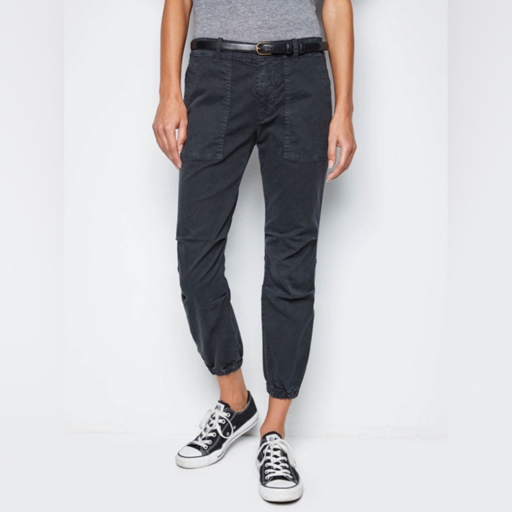 NILI LOTAN Carbon Black Cropped French Military Cotton Twill Zipper Ankle Pant 8